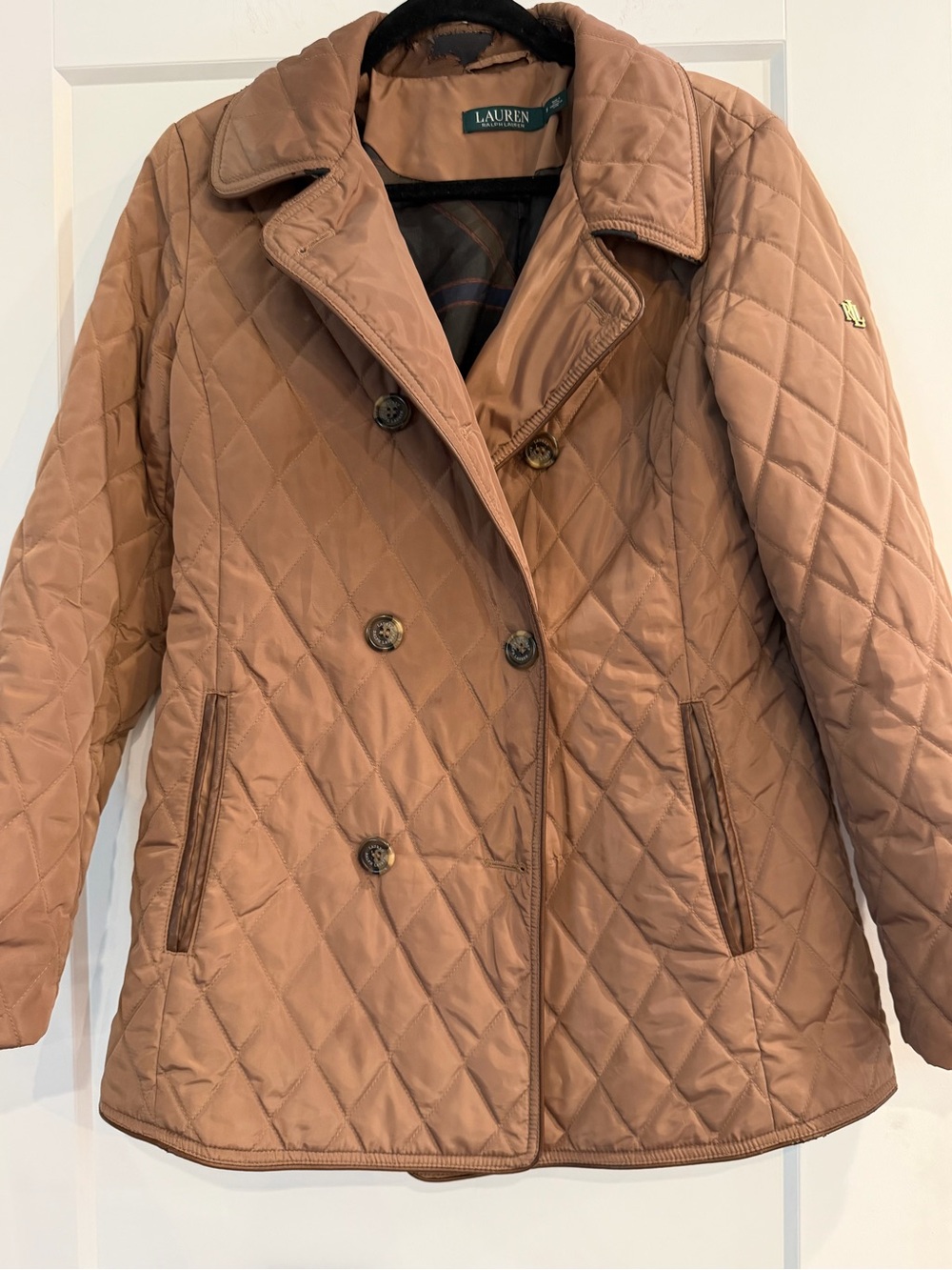 Ralph Lauren Quilted Double-Breasted quilted Camel Pea Coat